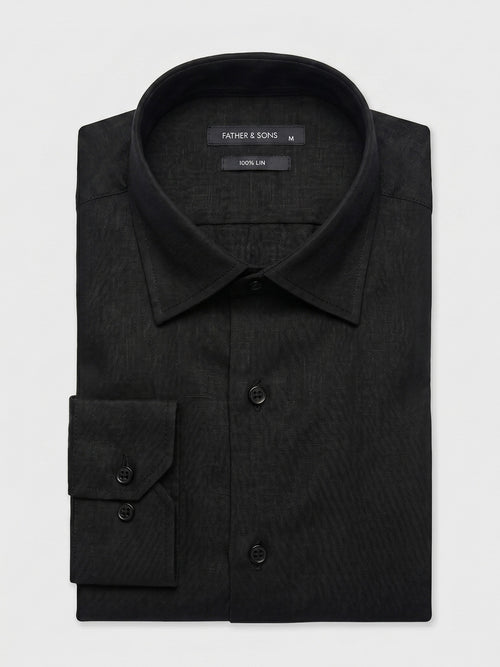 Chemise slim en lin noir - Father & Sons   - 1 