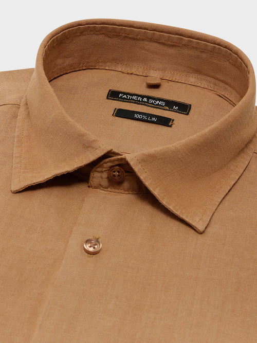 Chemise slim en lin marron - 2 - Father & Sons   - 12 