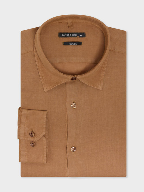 Chemise slim en lin marron - 1 - Father & Sons   - 12 