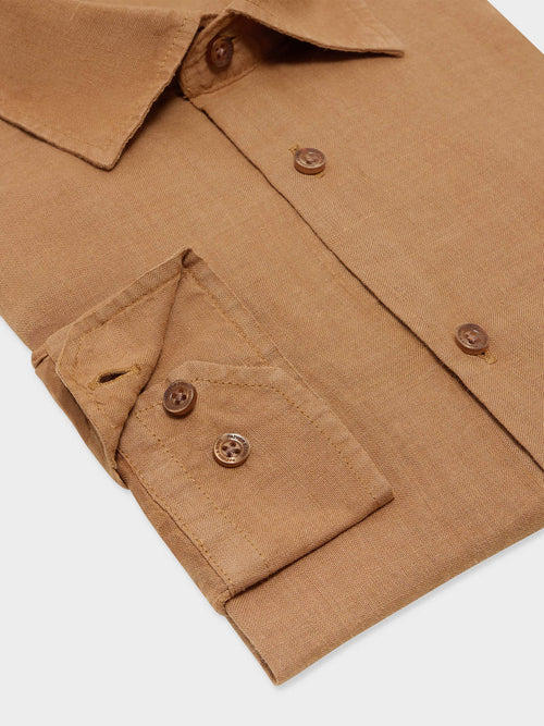Chemise slim en lin marron - Father & Sons   - 3 