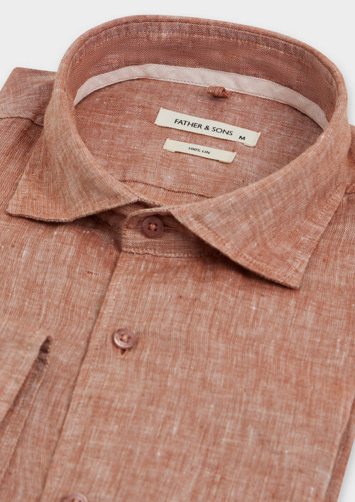 Chemise Slim en lin rose foncé - 2 - Father & Sons   - 4 