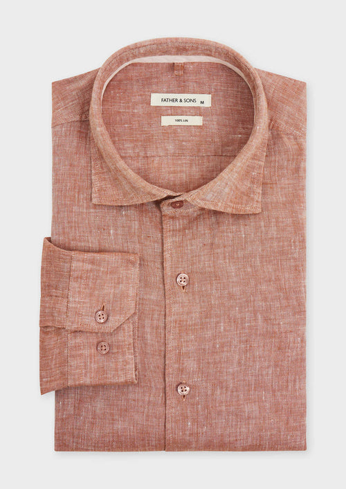 Chemise Slim en lin rose foncé - 1 - Father & Sons   - 4 