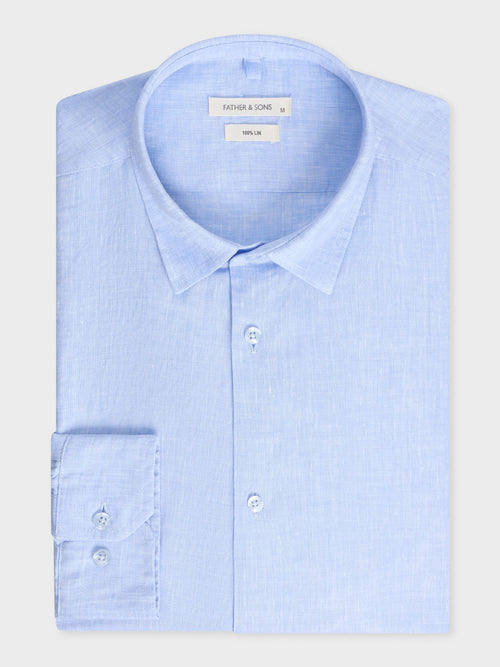 Chemise slim en lin bleu azur - 1 - Father & Sons   - 16 