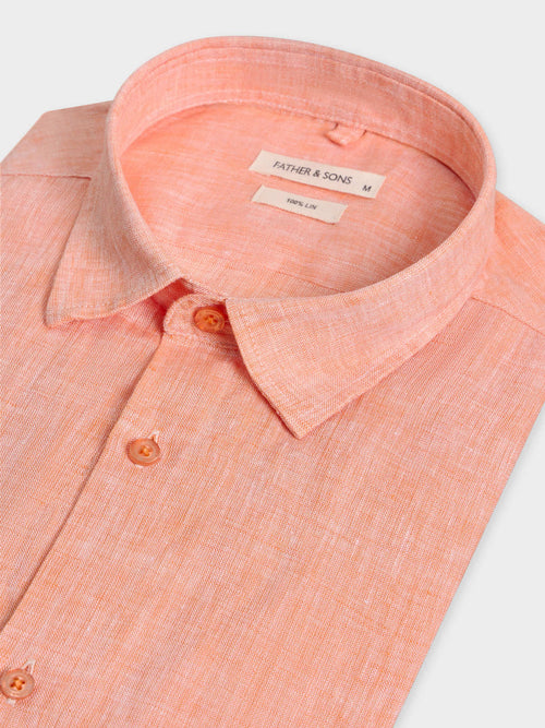 Chemise sport Slim en lin uni terracotta - 2 - Father & Sons   - 12 