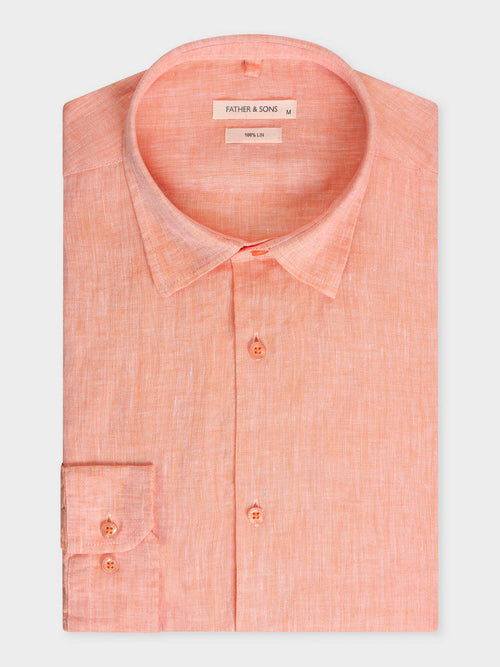 Chemise sport Slim en lin uni terracotta - 1 - Father & Sons   - 12 