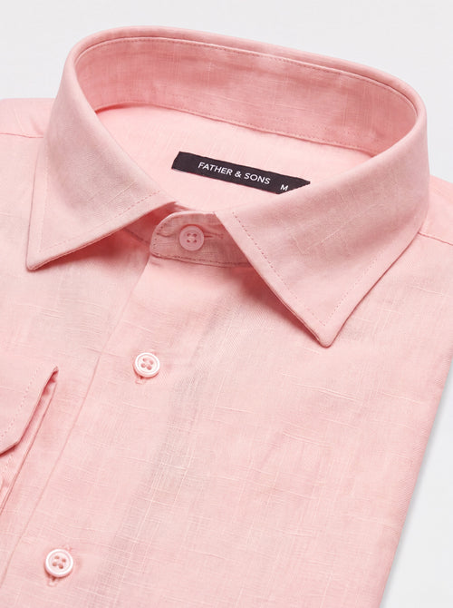 Chemise slim en lin et coton roses - Father & Sons   - 2 