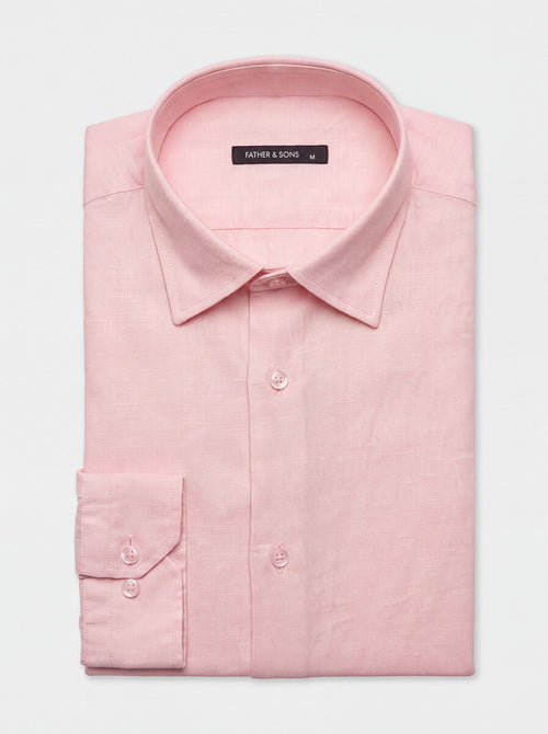 Chemise slim en lin et coton roses - Father & Sons   - 1 
