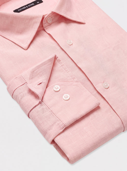 Chemise slim en lin et coton roses - Father & Sons   - 3 