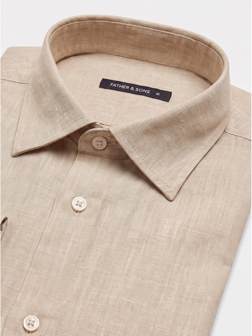 Chemise slim en lin et coton beige clair - Father & Sons   - 2 
