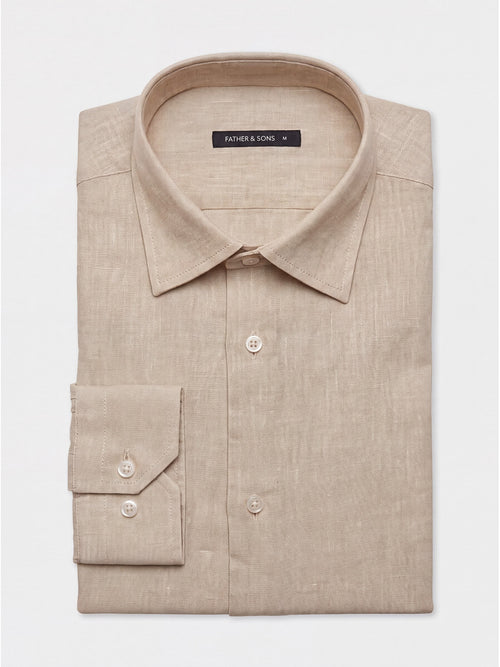 Chemise slim en lin et coton beige clair - Father & Sons   - 1 
