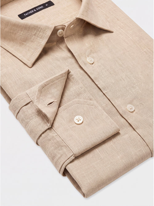 Chemise slim en lin et coton beige clair - Father & Sons   - 3 