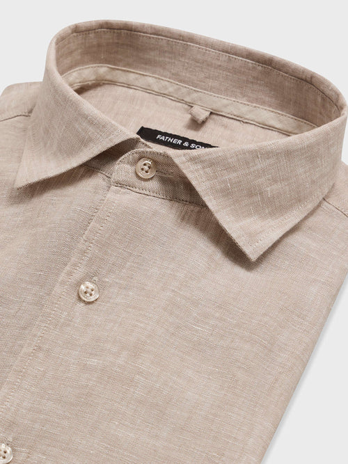 Chemise slim en lin beige - 2 - Father & Sons   - 19 