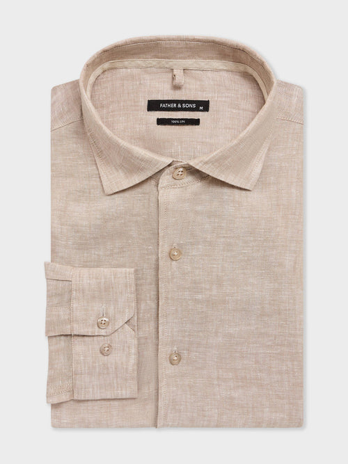 Chemise slim en lin beige - 1 - Father & Sons   - 19 