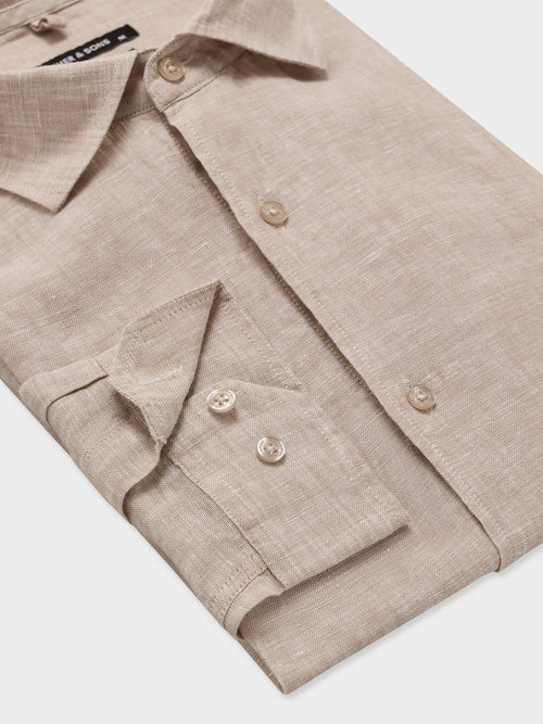 Chemise slim en lin beige - Father & Sons   - 3 