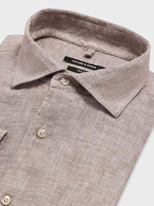 Chemise slim en lin marron - 2 - Father & Sons   - 17 
