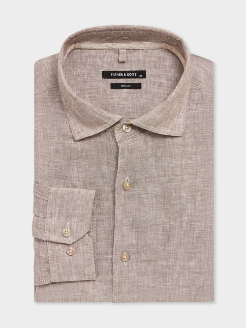 Chemise slim en lin marron - 1 - Father & Sons   - 17 