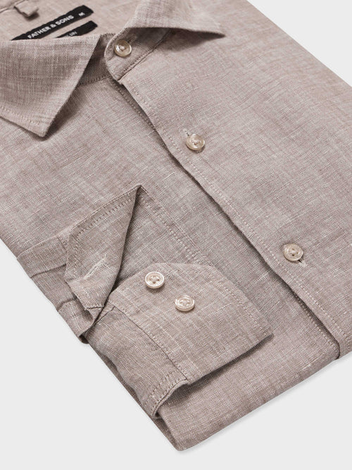 Chemise slim en lin marron - Father & Sons   - 3 