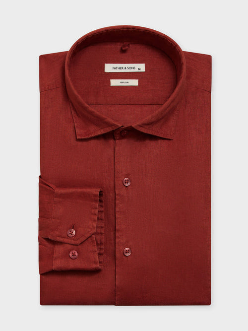 Chemise Slim en lin terracotta - Father & Sons   - 1 