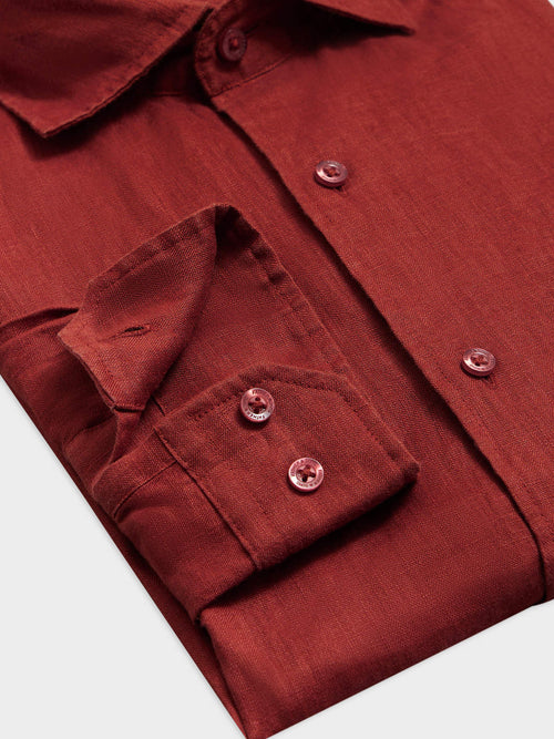 Chemise Slim en lin terracotta - Father & Sons   - 3 