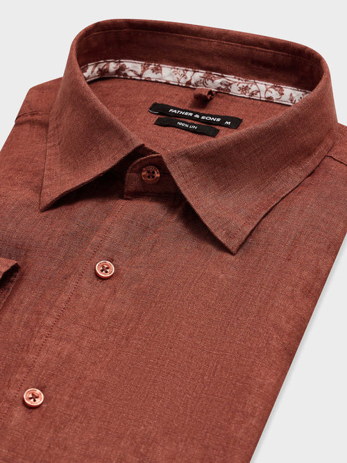 Chemise slim en lin terracotta - 2 - Father & Sons   - 13 