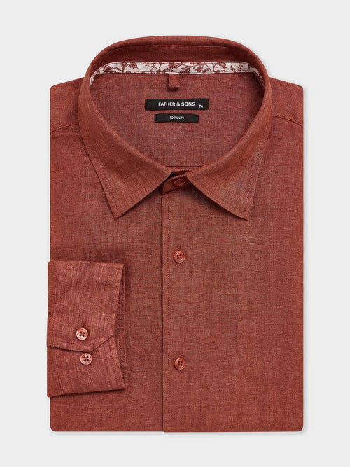 Chemise slim en lin terracotta - 1 - Father & Sons   - 13 