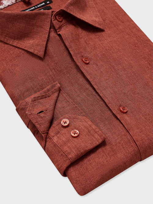 Chemise slim en lin terracotta - Father & Sons   - 3 