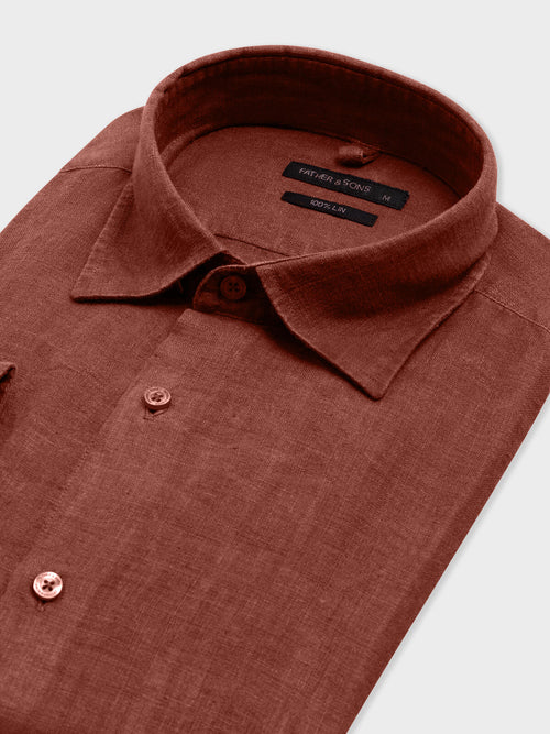 Chemise slim en lin terracotta - Father & Sons   - 2 