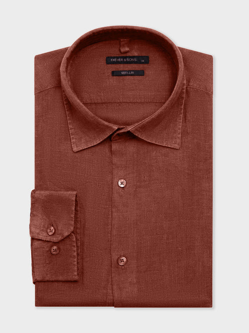 Chemise slim en lin terracotta - Father & Sons   - 1 