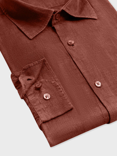 Chemise slim en lin terracotta - Father & Sons   - 3 