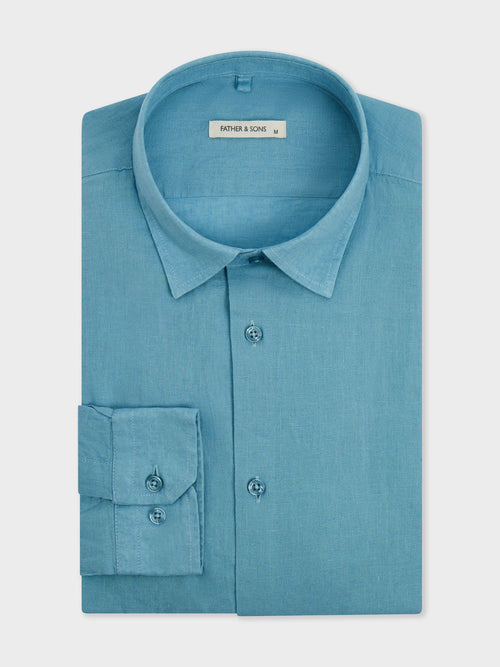 Chemise Slim en lin bleu azur - 1 - Father & Sons   - 10 