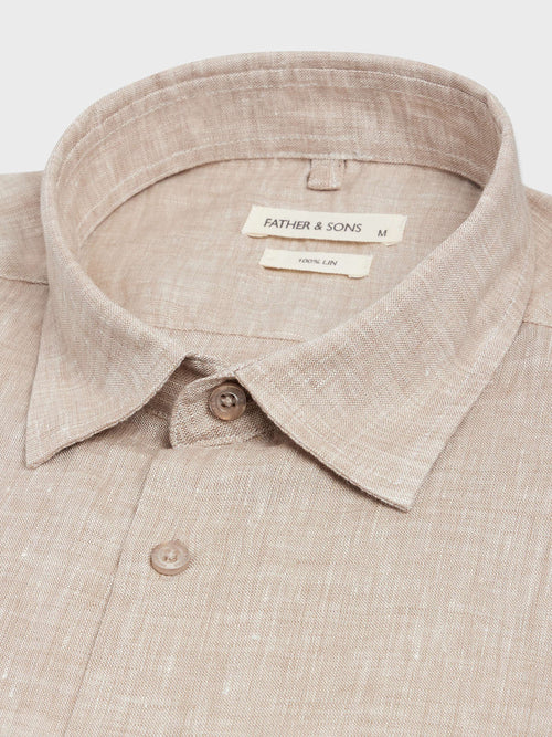 Chemise sport Slim en lin uni beige - 2 - Father & Sons   - 6 