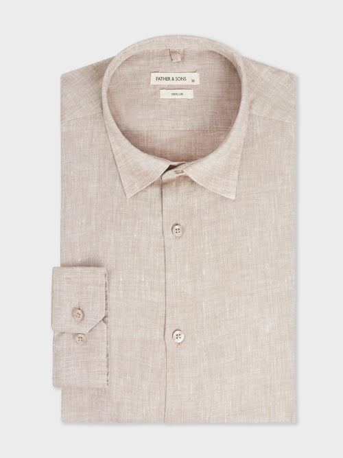 Chemise sport Slim en lin uni beige - 1 - Father & Sons   - 6 
