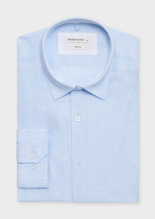 Chemise sport Slim en lin uni bleu ciel - Father & Sons   - 1 