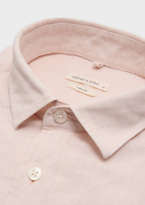 Chemise sport Slim en lin uni rose - 2 - Father & Sons   - 19 