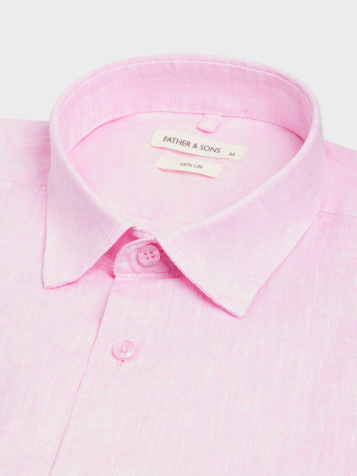 Chemise slim en lin rose - 2 - Father & Sons   - 14 