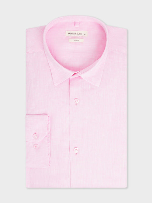 Chemise slim en lin rose - 1 - Father & Sons   - 14 