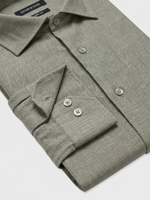 Chemise slim en lin vert d'eau - Father & Sons   - 2 