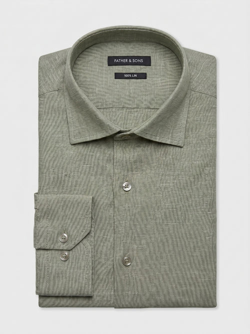 Chemise slim en lin vert d'eau - Father & Sons   - 1 