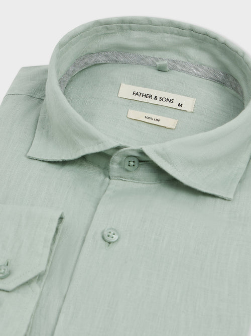 Chemise Slim en lin vert d'eau - 2 - Father & Sons   - 12 