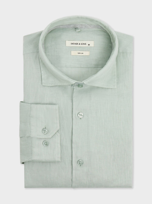 Chemise Slim en lin vert d'eau - 1 - Father & Sons   - 12 