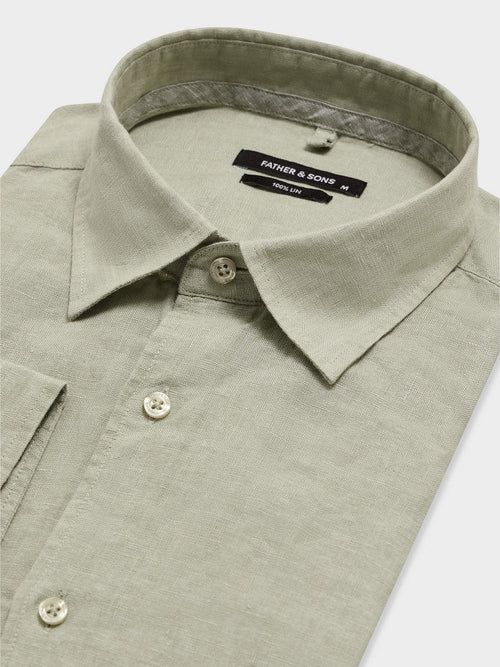 Chemise slim en lin vert d'eau - 2 - Father & Sons   - 12 