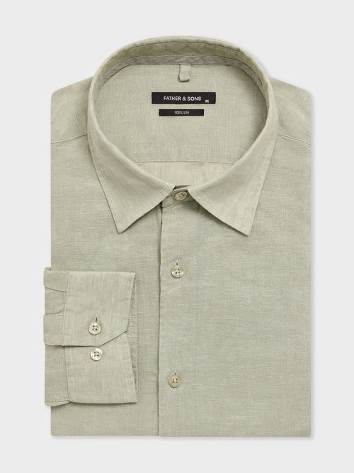 Chemise slim en lin vert d'eau - 1 - Father & Sons   - 12 