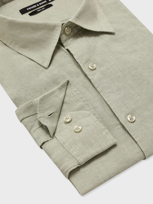 Chemise slim en lin vert d'eau - Father & Sons   - 3 