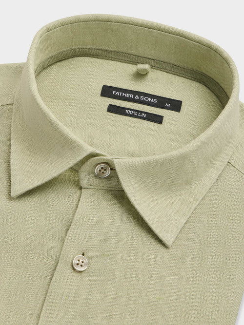 Chemise semi-regular en lin vert d'eau - Father & Sons   - 2 