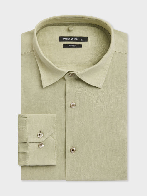 Chemise semi-regular en lin vert d'eau - Father & Sons   - 1 