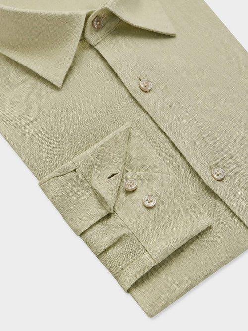 Chemise semi-regular en lin vert d'eau - Father & Sons   - 3 