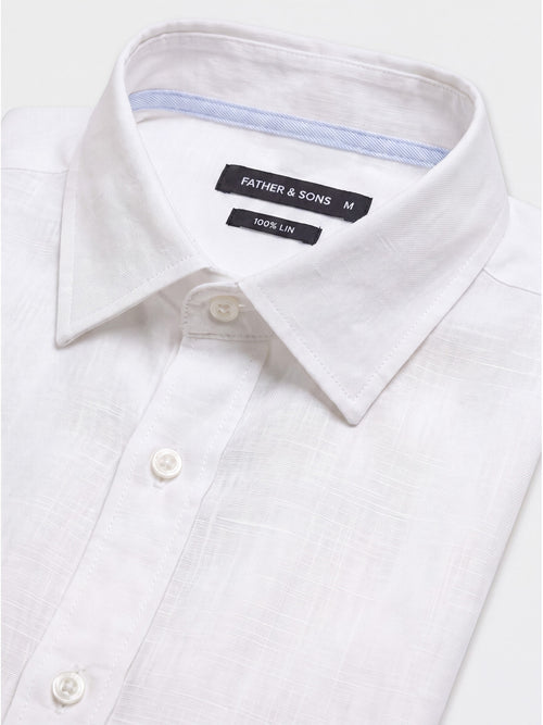 Chemise manches courtes regular en popeline de lin blanc - Father & Sons   - 2 