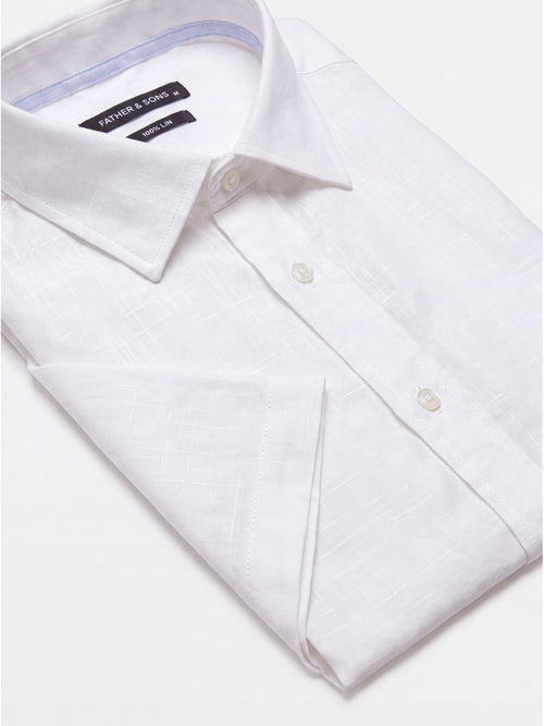 Chemise manches courtes regular en popeline de lin blanc - Father & Sons   - 3 