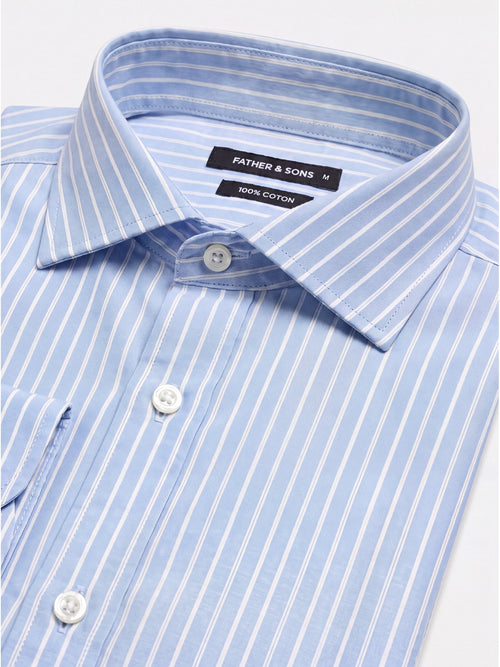 Chemise regular en pinpoint de coton bleu ciel à rayures - 2 - Father & Sons   - 18 
