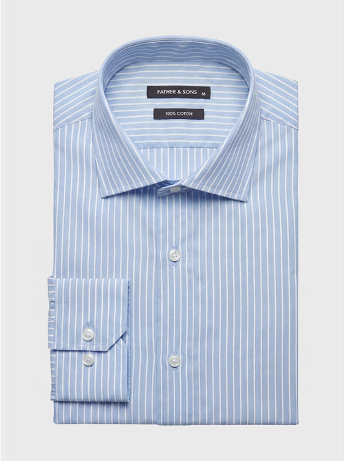 Chemise regular en pinpoint de coton bleu ciel à rayures - 1 - Father & Sons   - 18 